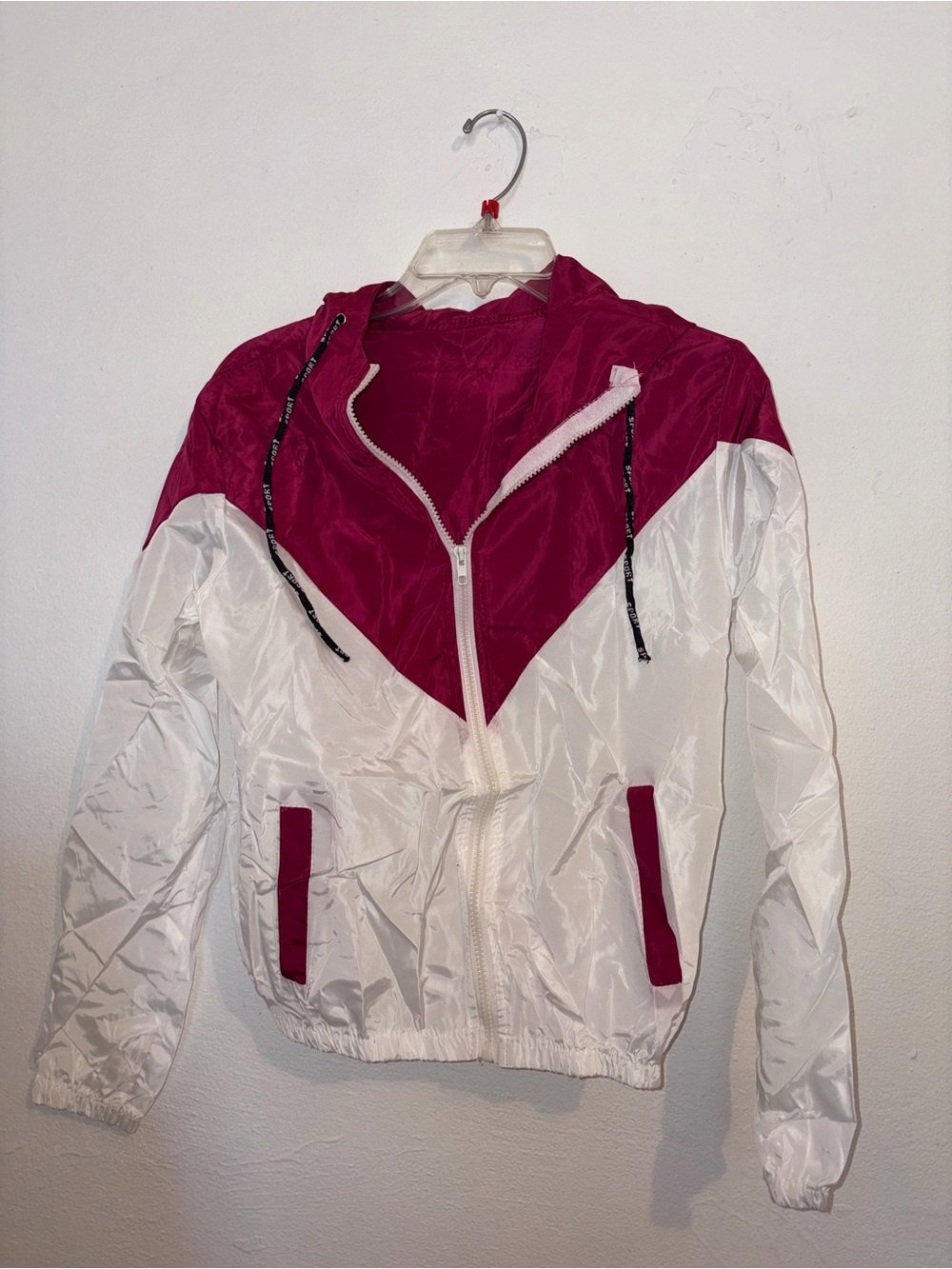 SHEIN White and Magenta Colorblock Bomber Jacket